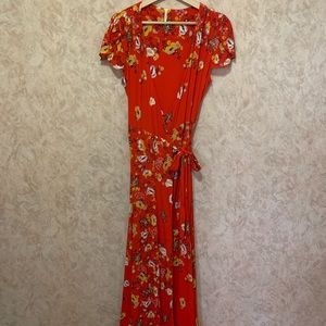 Free People Red Floral Wrap Around Dress Size PS